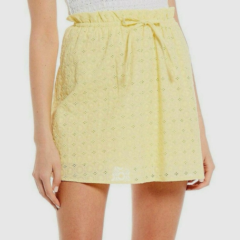 Butter Yellow Eyelet Mini Skirt